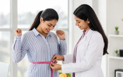 Vecura Wellness expert measuring woman’s waist for slimming, inch loss, and fat loss treatment